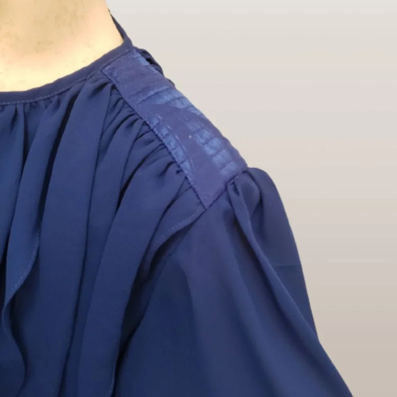 Retro Blue Chiffon  long sleeve dress - Picture 3 of 7